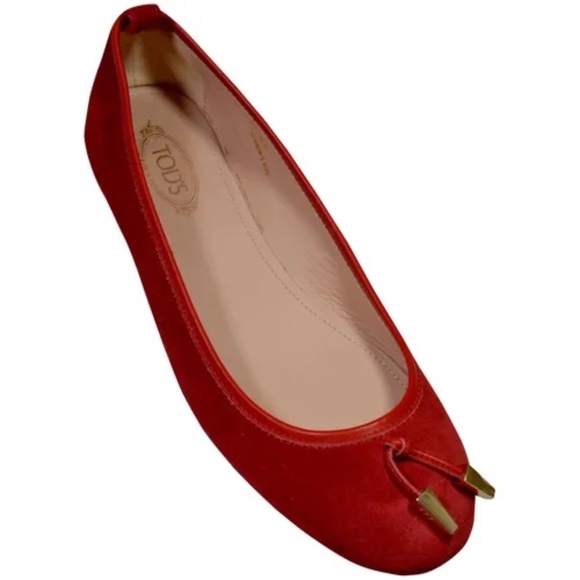 Tod's Shoes - 🏷️ NWT Tod's  Suede Red Ballerina Flats  🇮🇹 Dust Bag